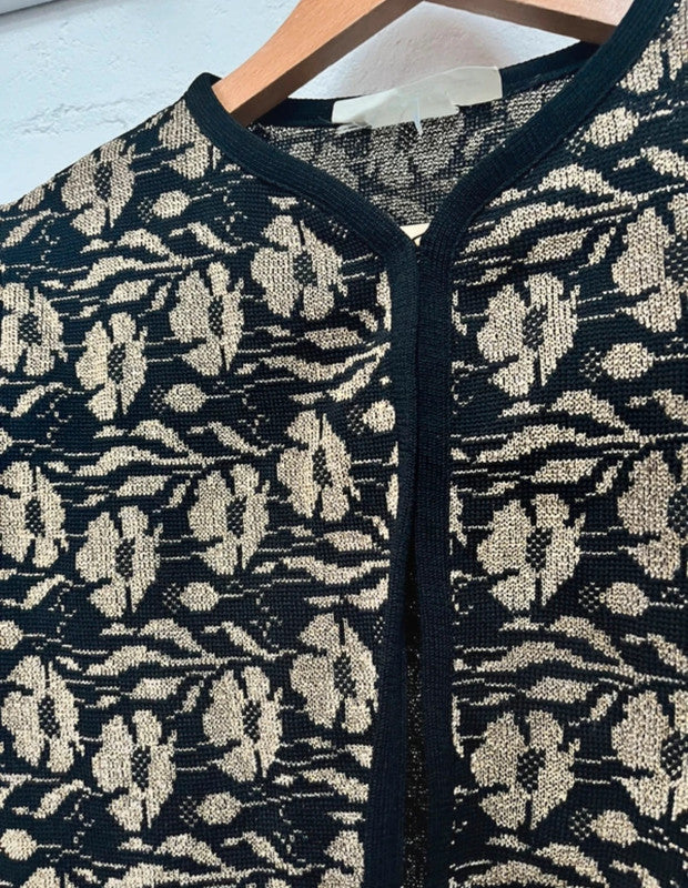 Vintage Cardigan 60’s 70’s 12-14 Black Gold Floral Mod Retro True