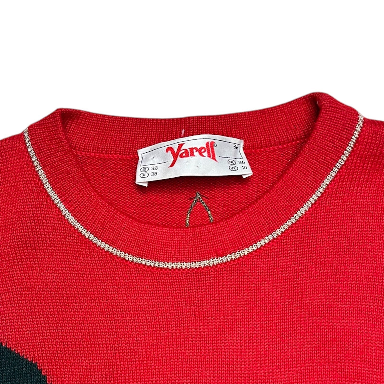 Vintage 80's Jumper Red Graphic Size S/M 10-12 Crown Heritage Preppy Wool Blend