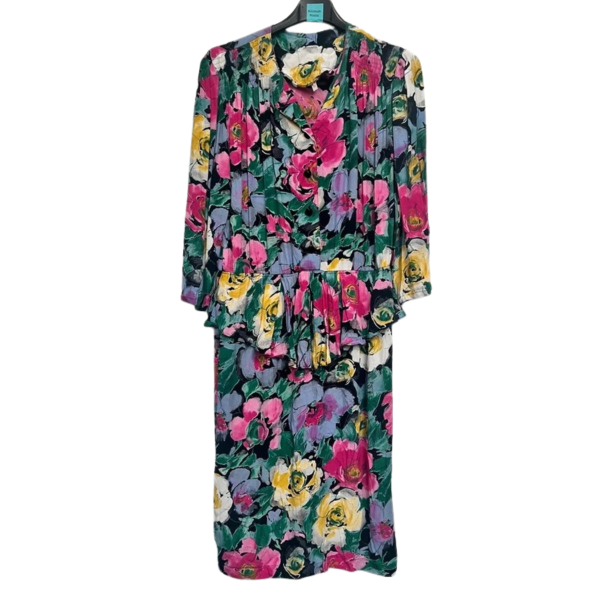 Vintage Dress 12 14 80’s Pink Floral Print Tropical Midi Retro