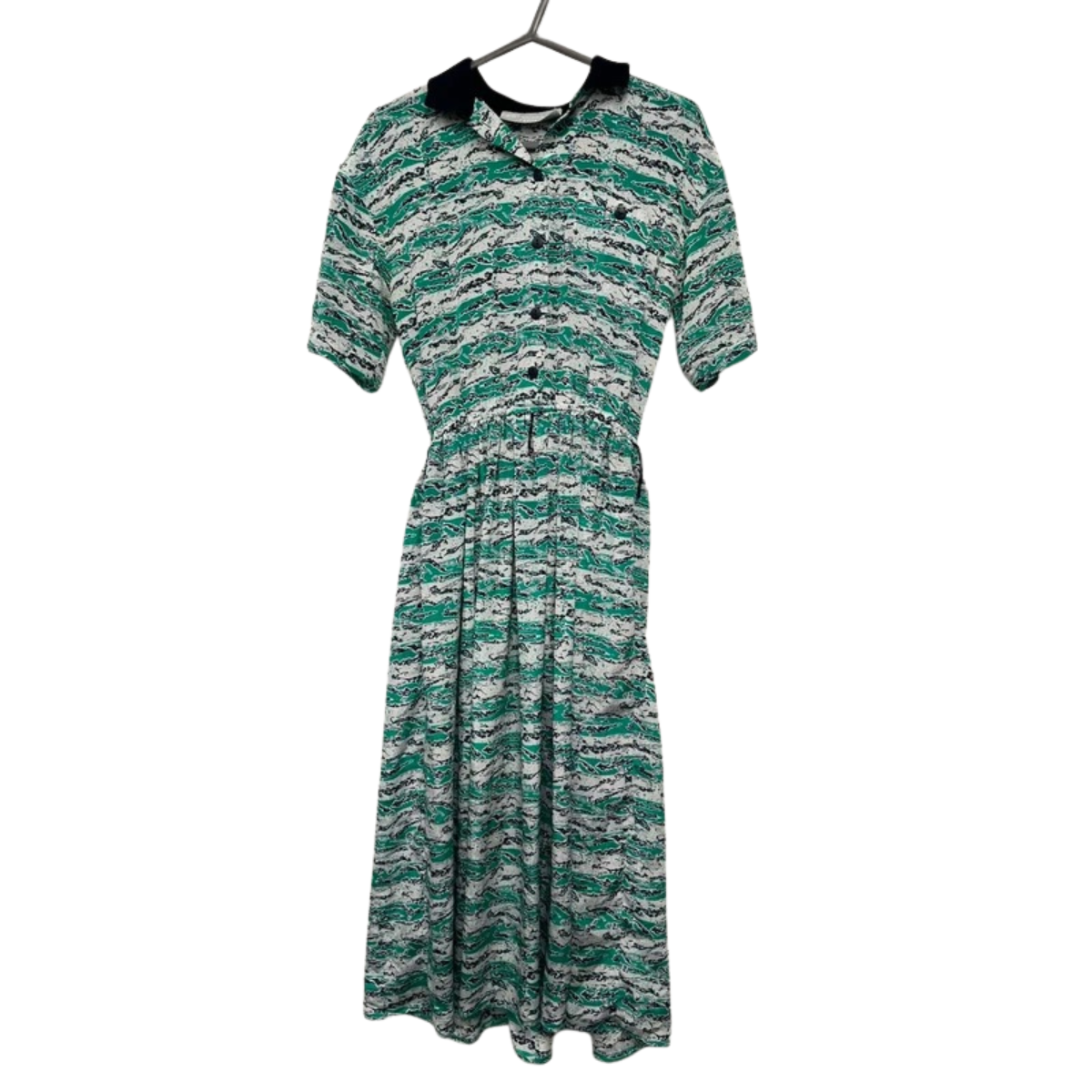 Vintage 80’s Patterned Shirt Dress 10 Principles Day Midi Green