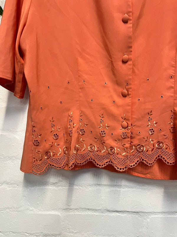 Vintage Peach Blouse 16 14 Embroidered Retro True Shirt Top