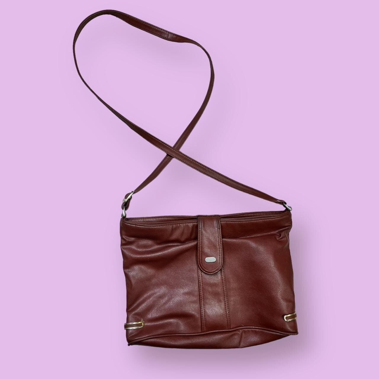 Vintage 80's Brown Faux Leather Shoulder Bag Retro Classic Boho Hippy