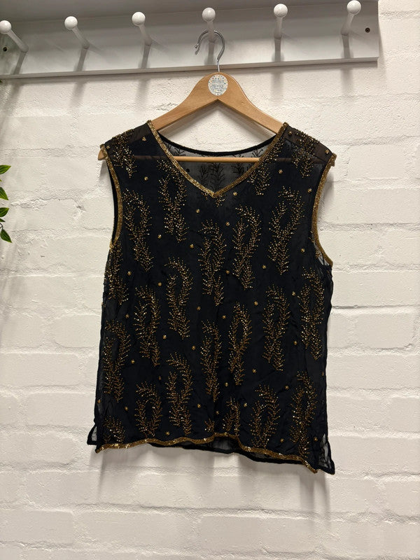 Vintage 90’s sheer black sequin beaded top 10 Party Glam Y2K