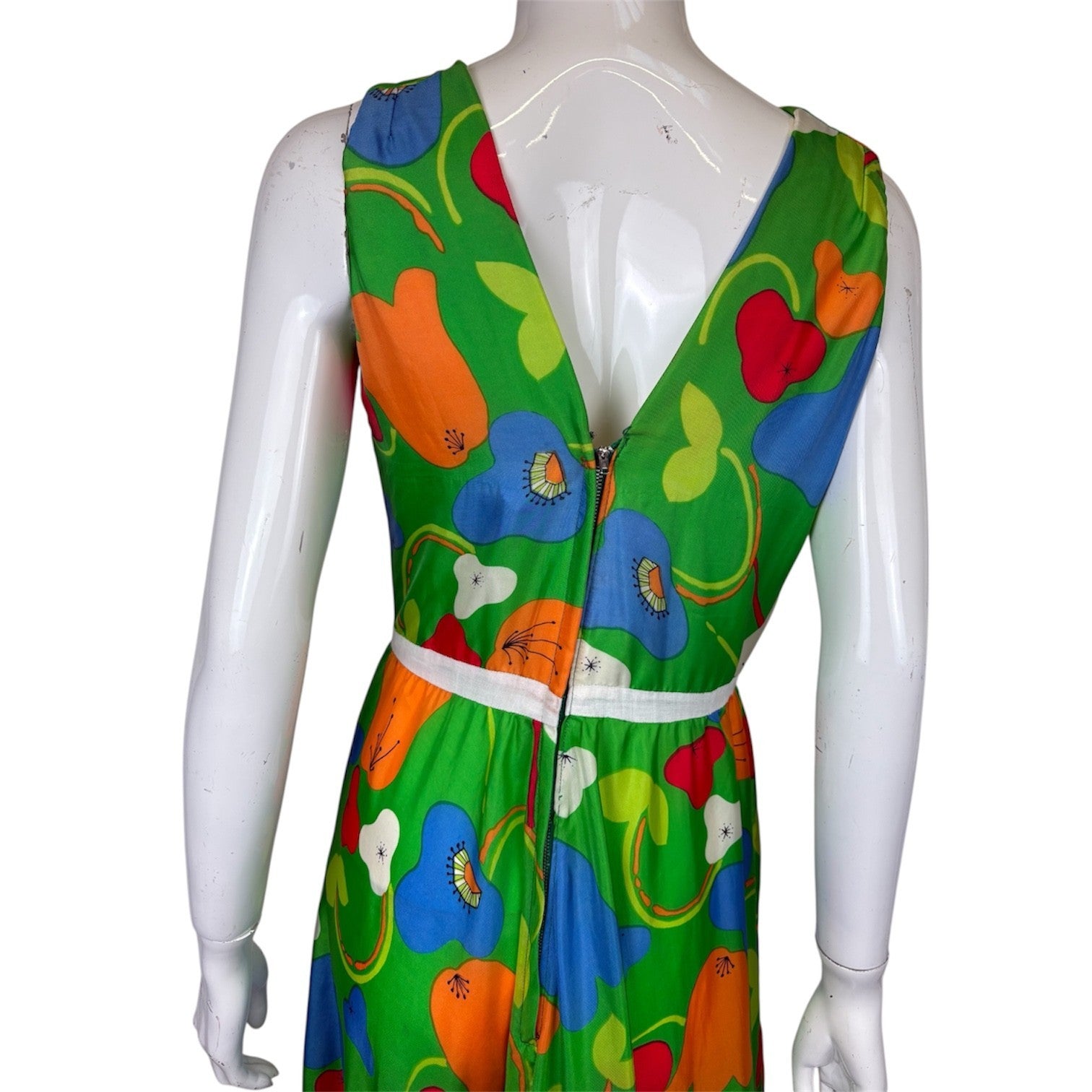 Vintage 60's 70's Midi Dress 8 Green Pear Print Groovy Psych Tropical Party