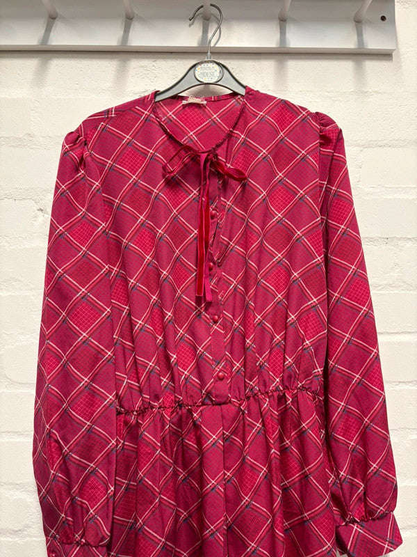 Vintage 80’s Pink Check Dress 10 12 Retro True MIDI Shirt