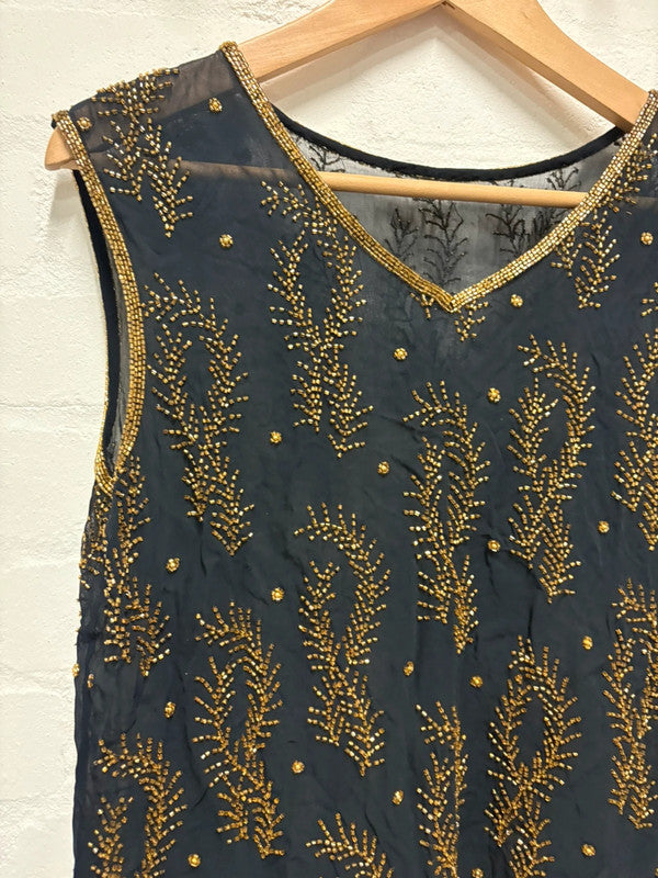 Vintage 90’s sheer black sequin beaded top 10 Party Glam Y2K