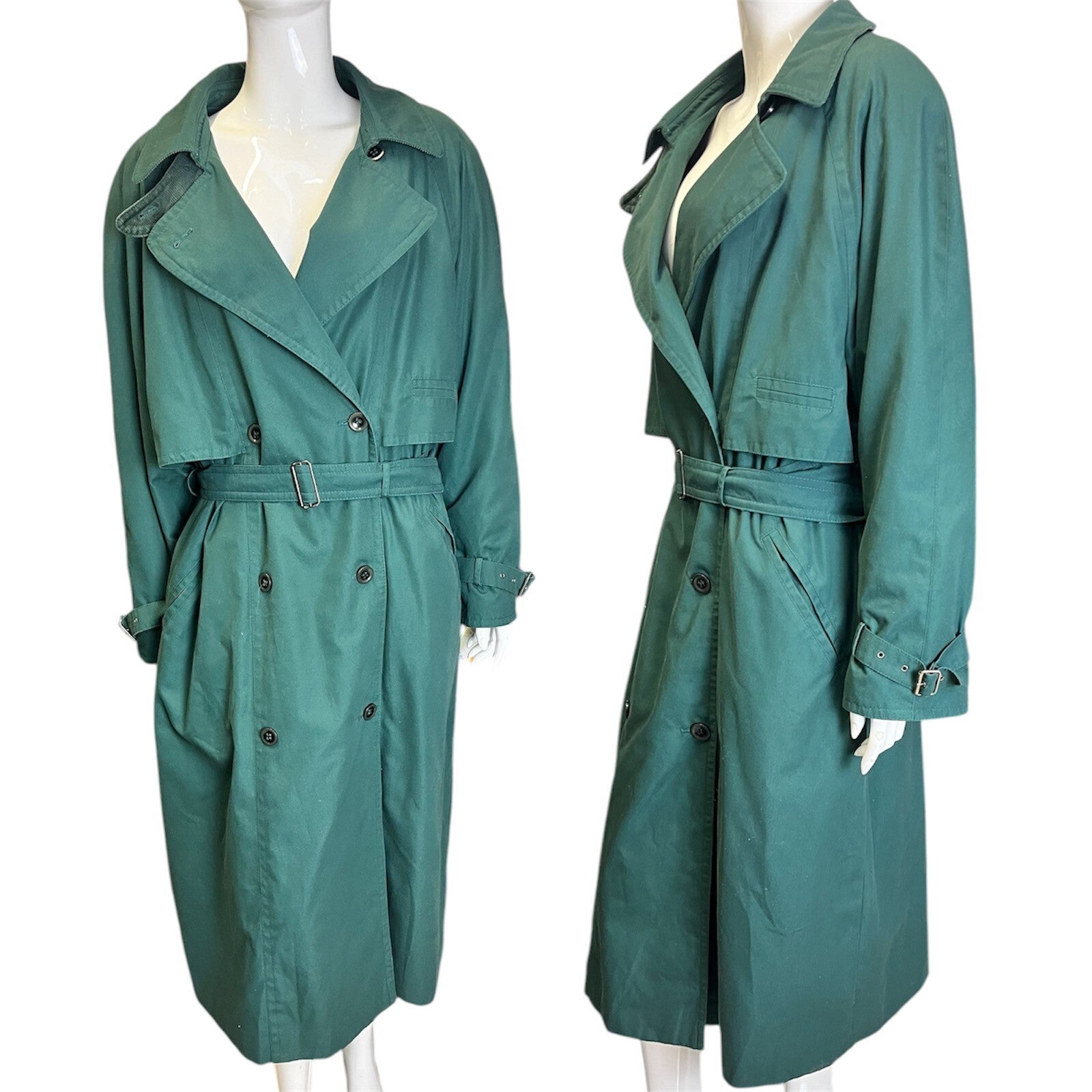Vintage 70's 80's DANNIMAC ROYALE Green Trench Coat Mac 14-16 Removable Lining