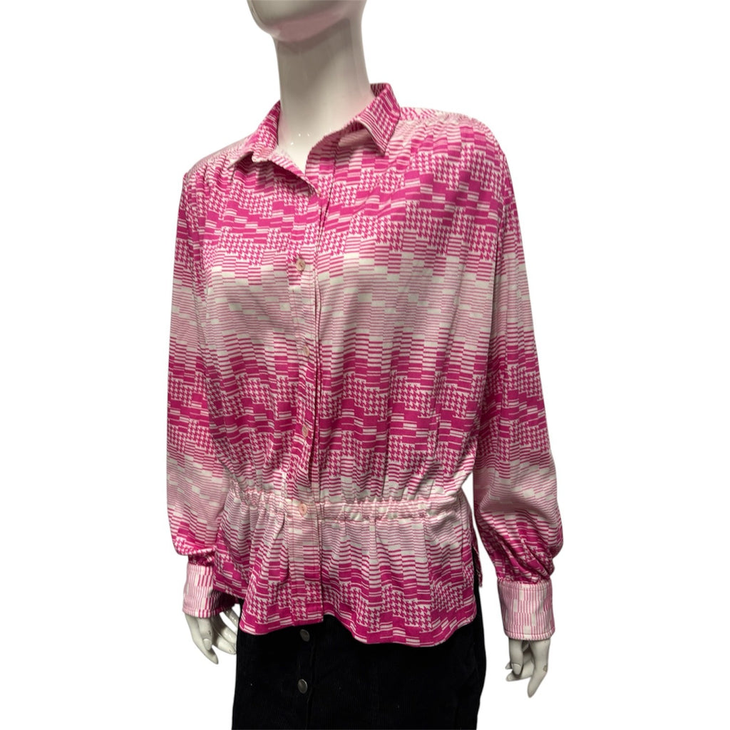 Vintage 60's 70's Blouse 14 16 Pink White Stripe Retro True Mod