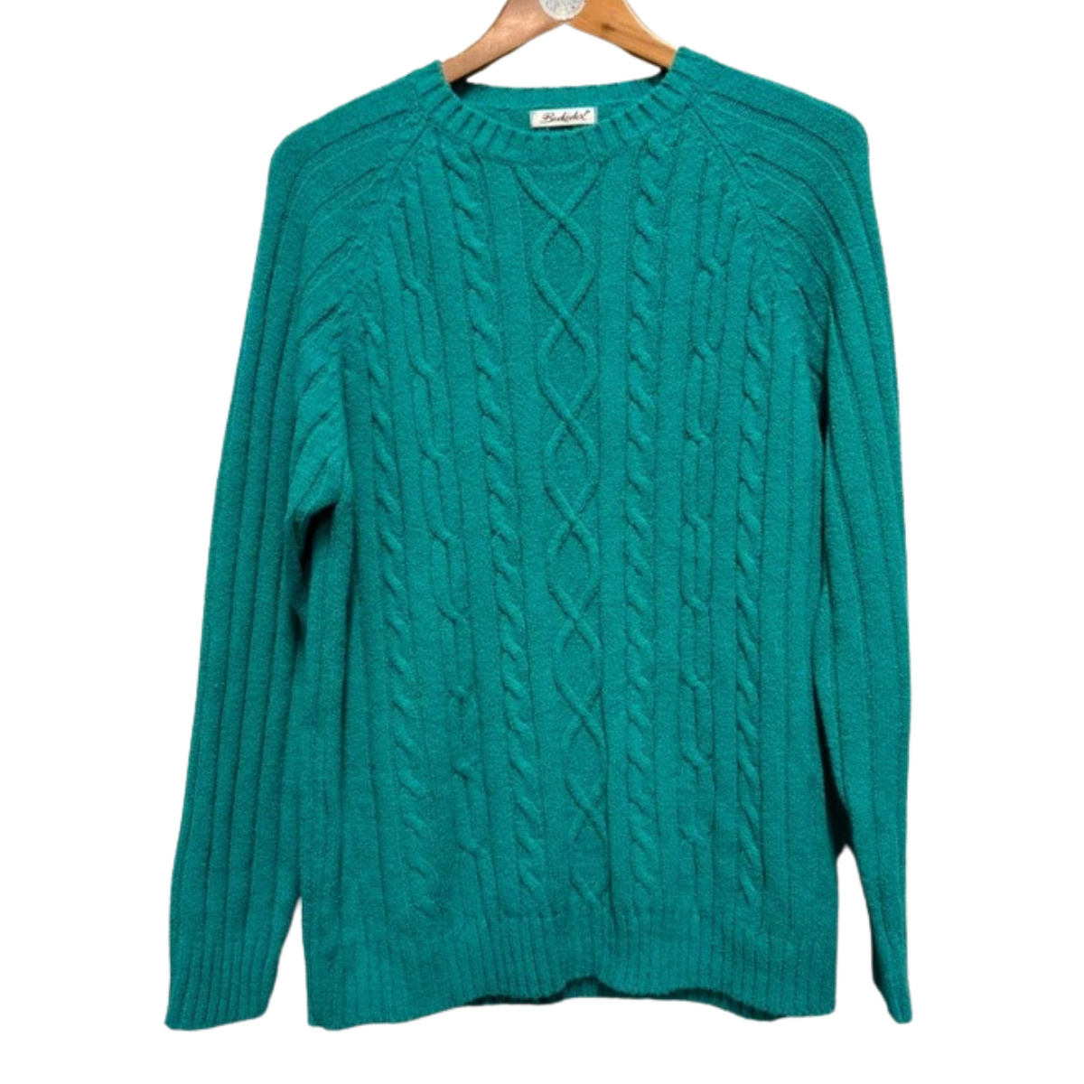 Vintage Green Cable Knit Jumper 18-20 L/XL Retro Cosy