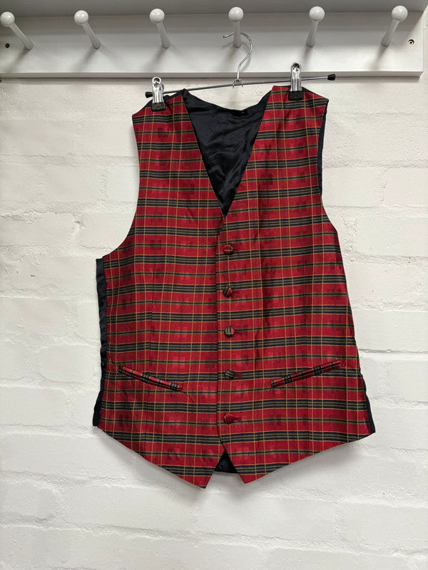 Vintage Stewart Tartan Silk Waistcoat 12 Classic Retro Red