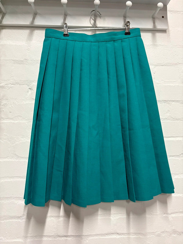 Vintage St Michael Skirt Teal Green Pleated Midi 12