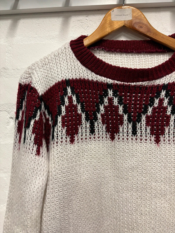 Vintage Jumper M 70’s Nordic Icelandic Style White Red