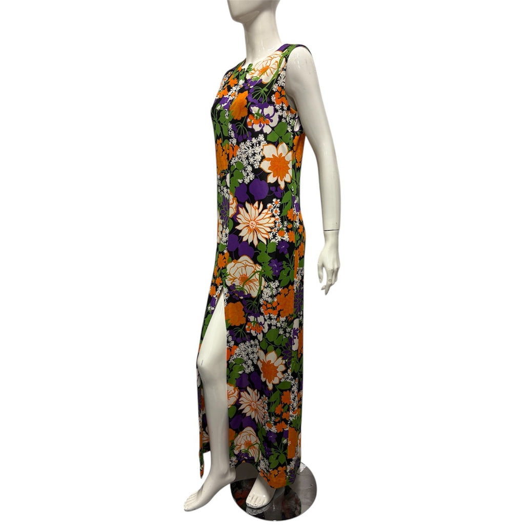 Vintage 60's 70's Maxi Dress 12 14 Bright Floral Hippy Boho Retro True Tropical