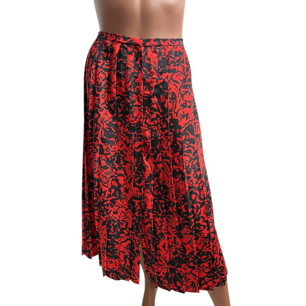 Vintage 80's JEAN BAILLY Blouse Skirt Set 14 Suit Co Ord Red Black 2 Piece