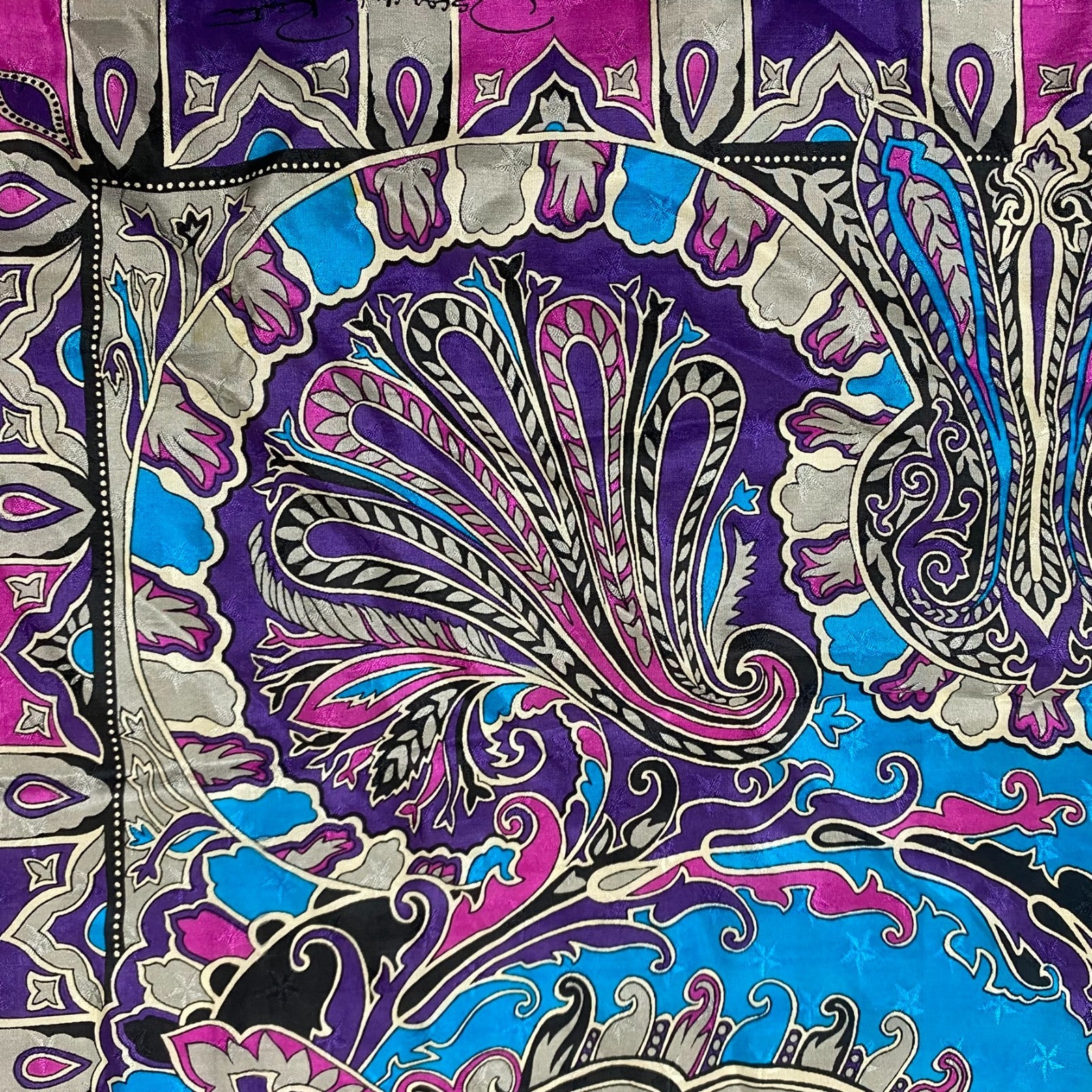 Oscar De La Renta Floral Silk Scarf Purple Pink Blue Designer Square Headscarf