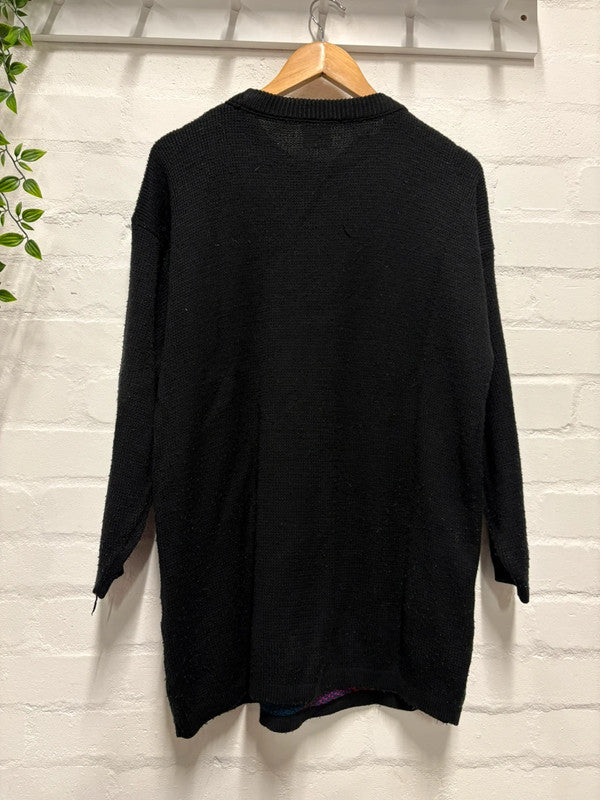 Vintage 80's Jumper L 14 16 Diamond Pattern Bright Crazy Knit Long