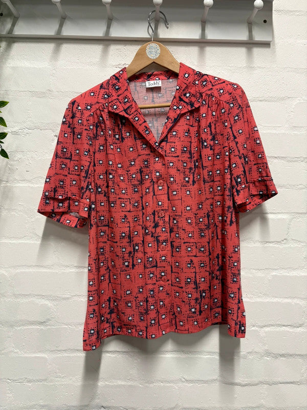 Vintage 80’s Shirt 14 Coral Blue Pattern Mod Retro