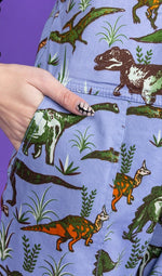 Blue Adventure Dinosaur Stretch Twill Cotton Dungarees by Run and Fly