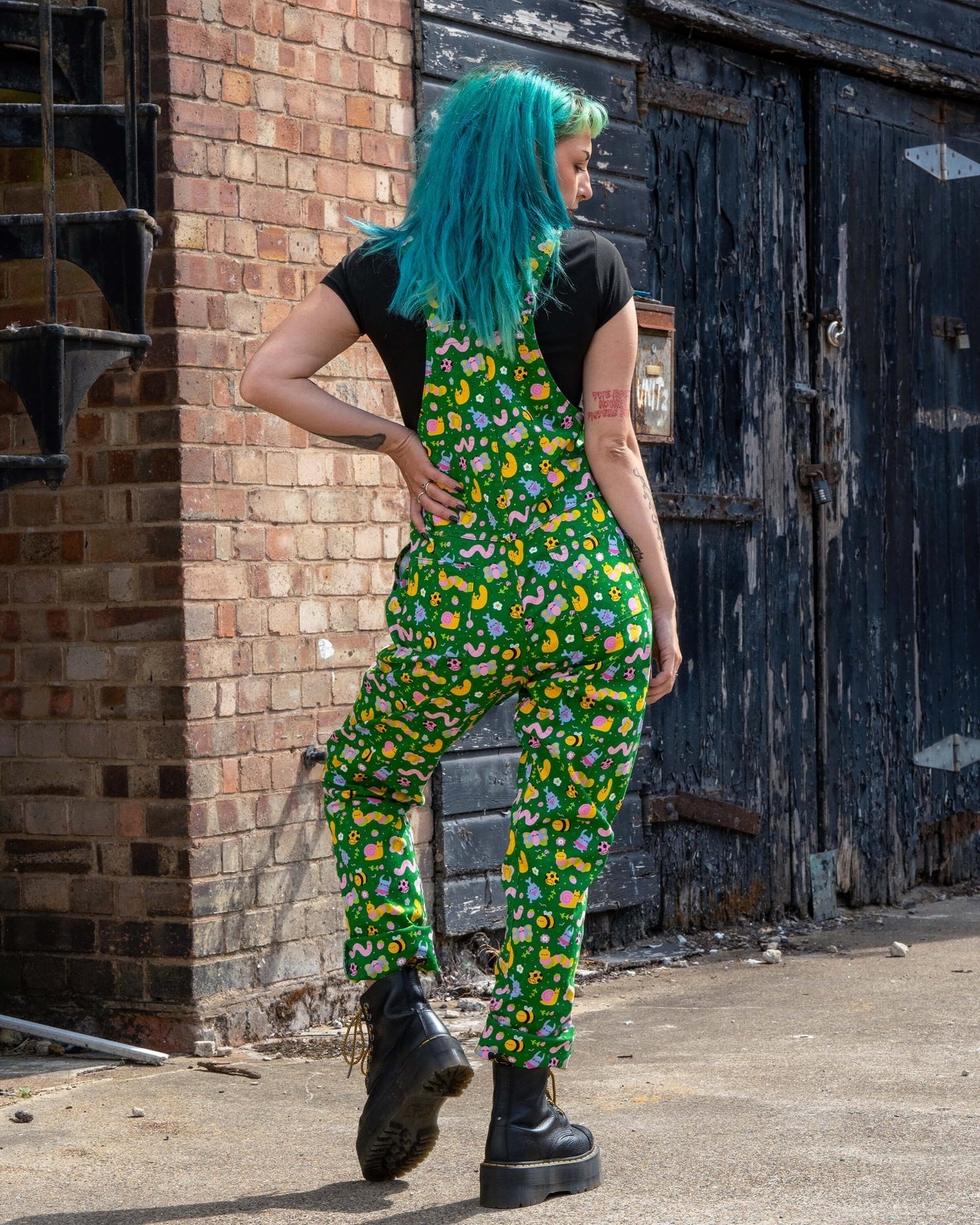 Bugs Print Stretch Cotton Dungarees by Rebel Romance