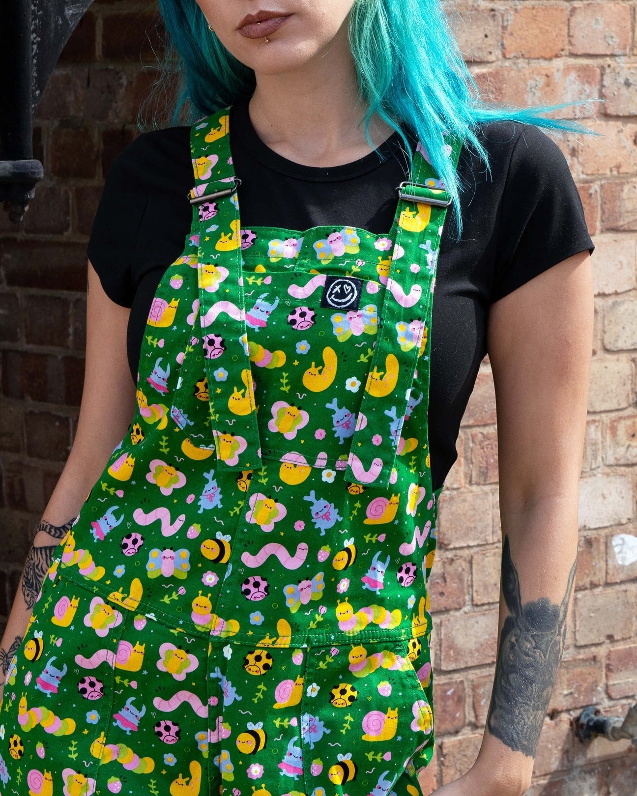 Bugs Print Stretch Cotton Dungarees by Rebel Romance