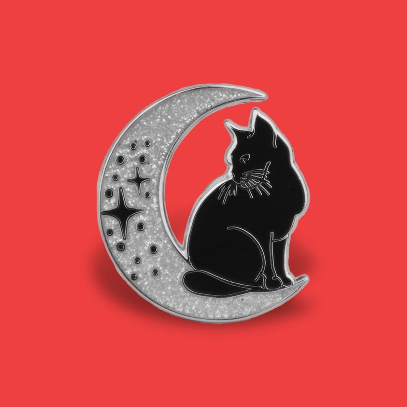 Black Cat Moon Pin Badge