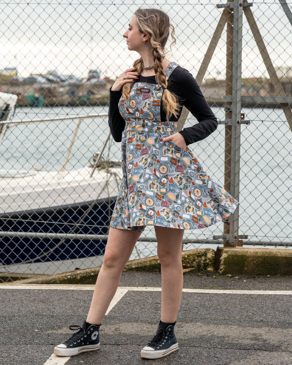 Run and Fly Camp Club Flared Pinafore Dress