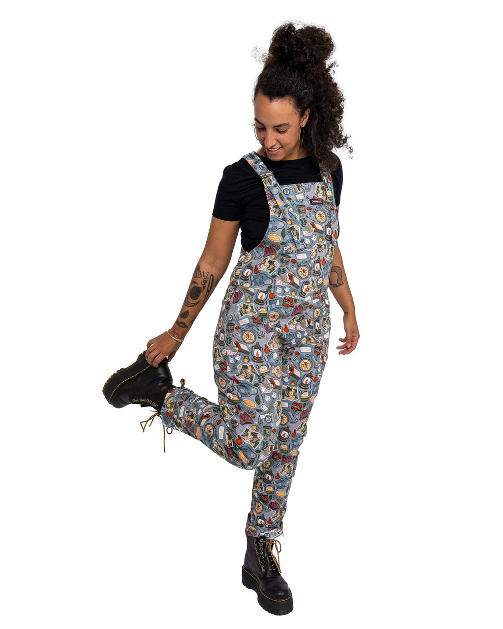 Camp Club Print Stretch Cotton Dungarees by Run and Fly