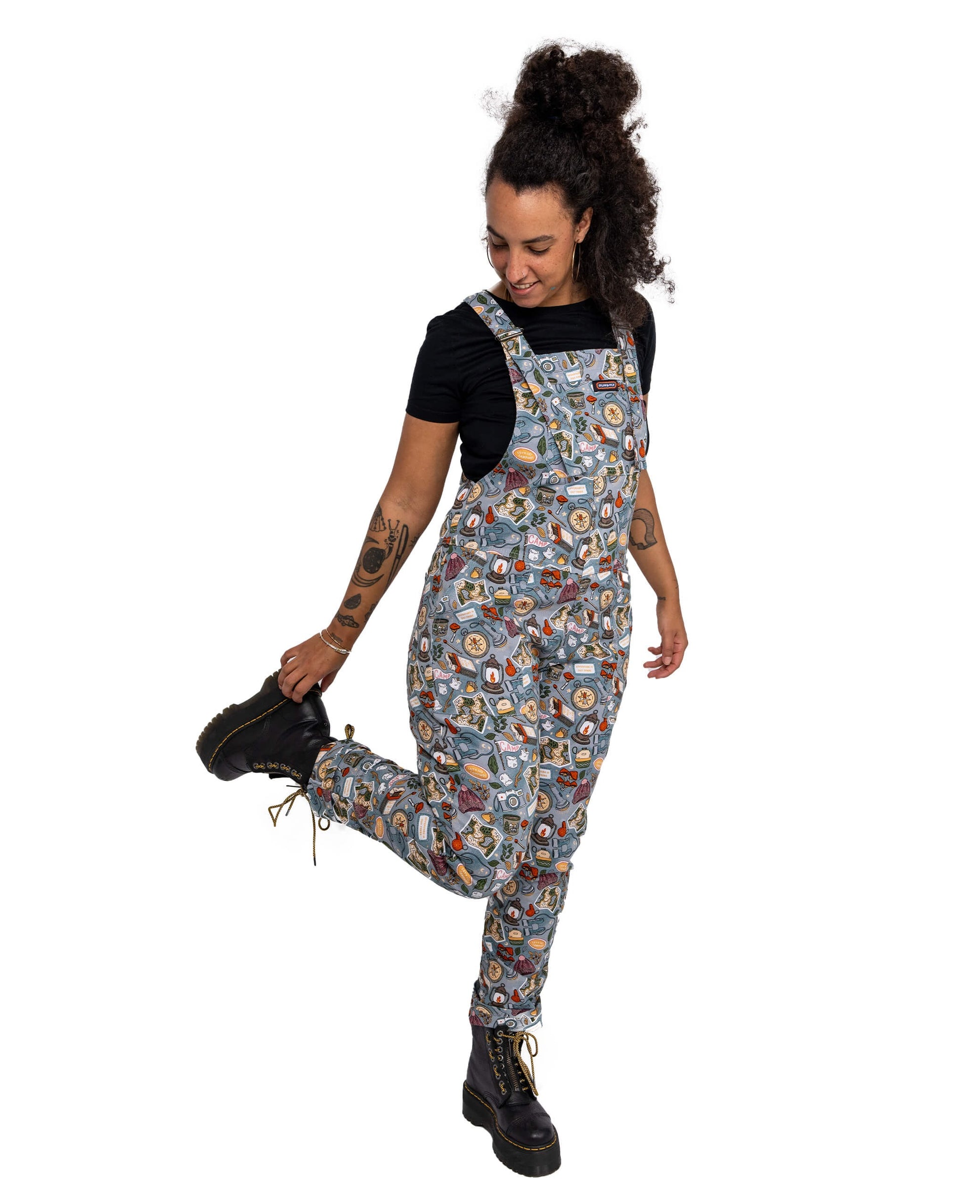 Camp Club Print Stretch Cotton Dungarees by Run and Fly