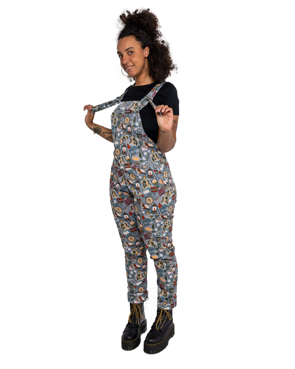 Camp Club Print Stretch Cotton Dungarees by Run and Fly