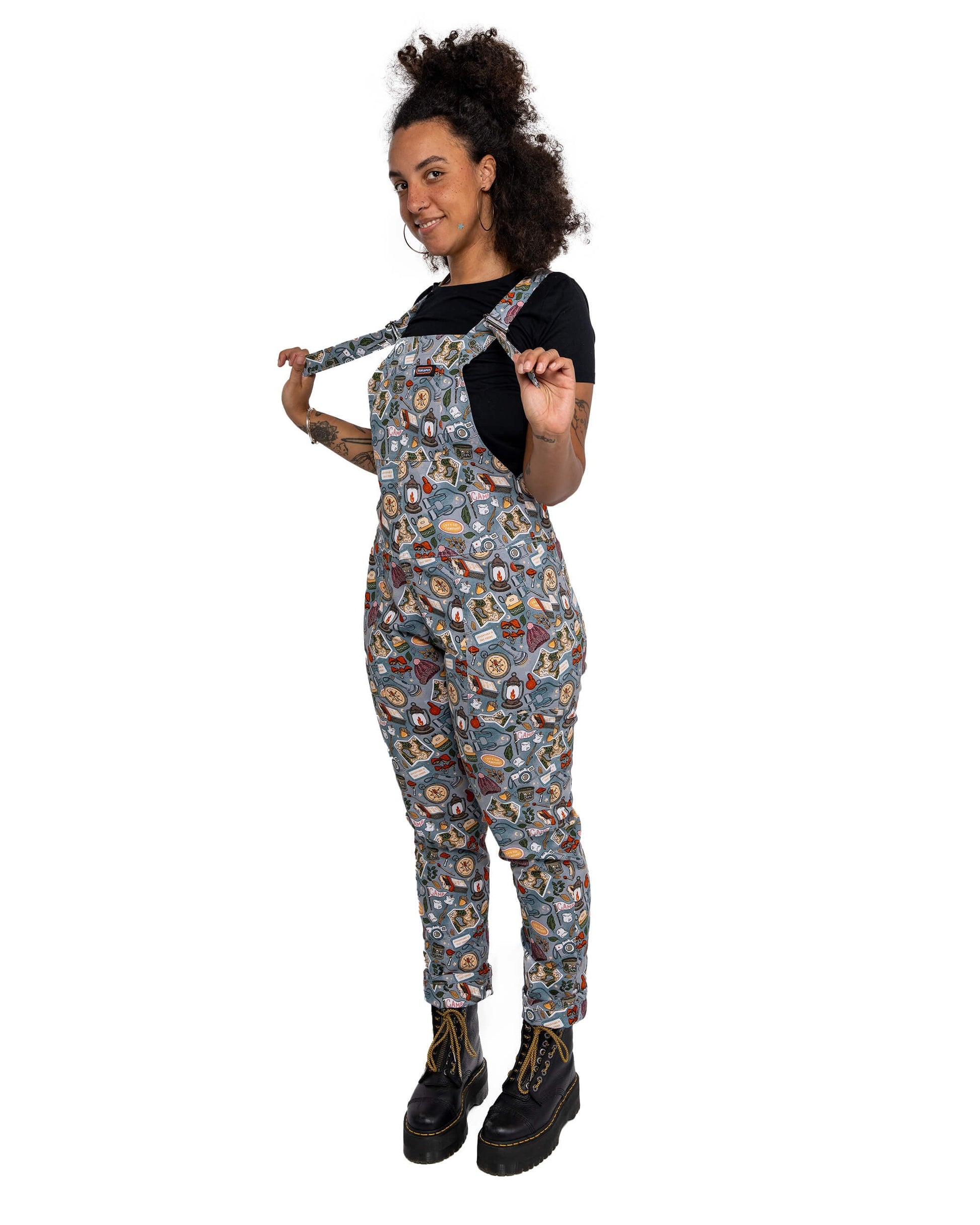 Camp Club Print Stretch Cotton Dungarees by Run and Fly