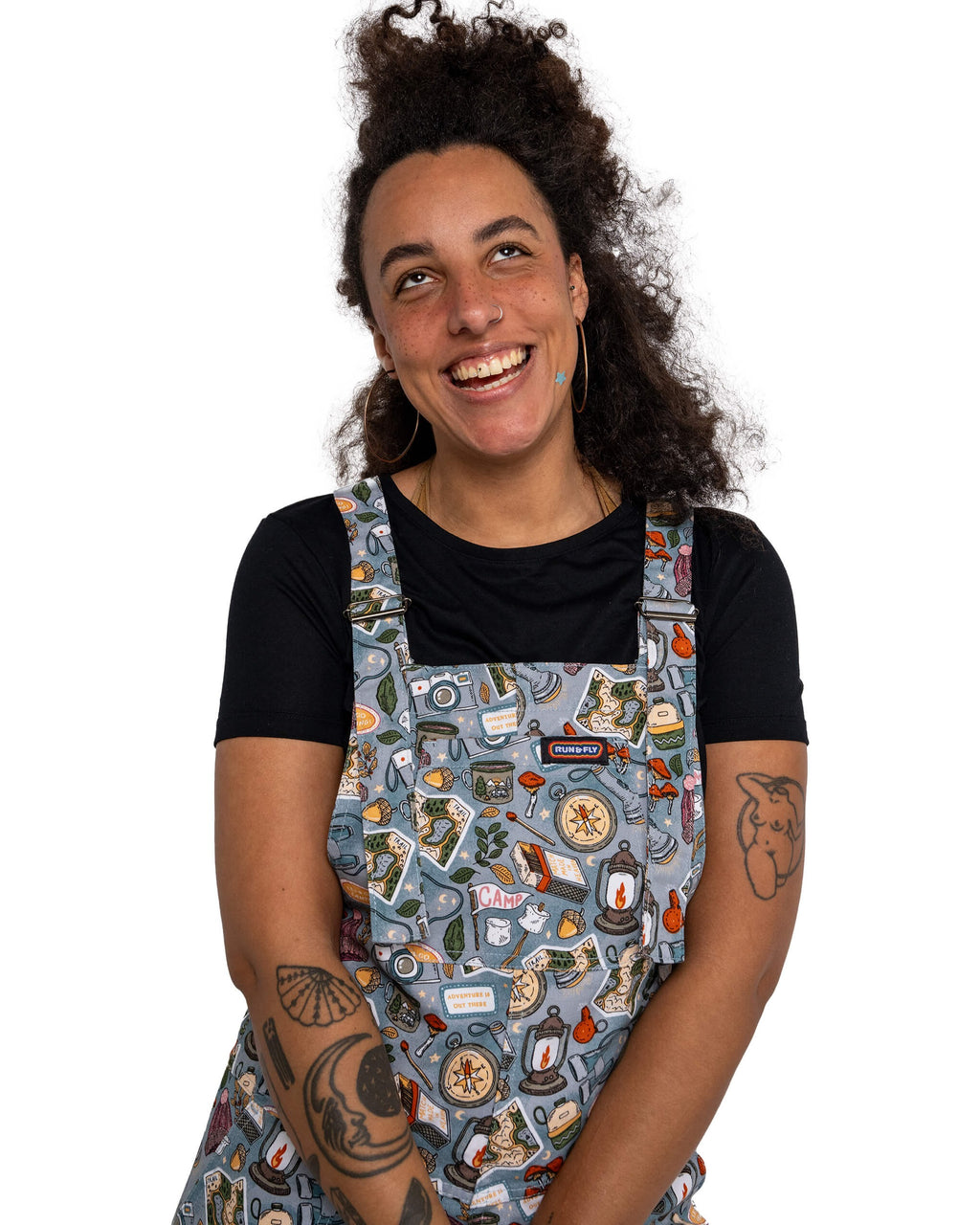 Camp Club Print Stretch Cotton Dungarees by Run and Fly