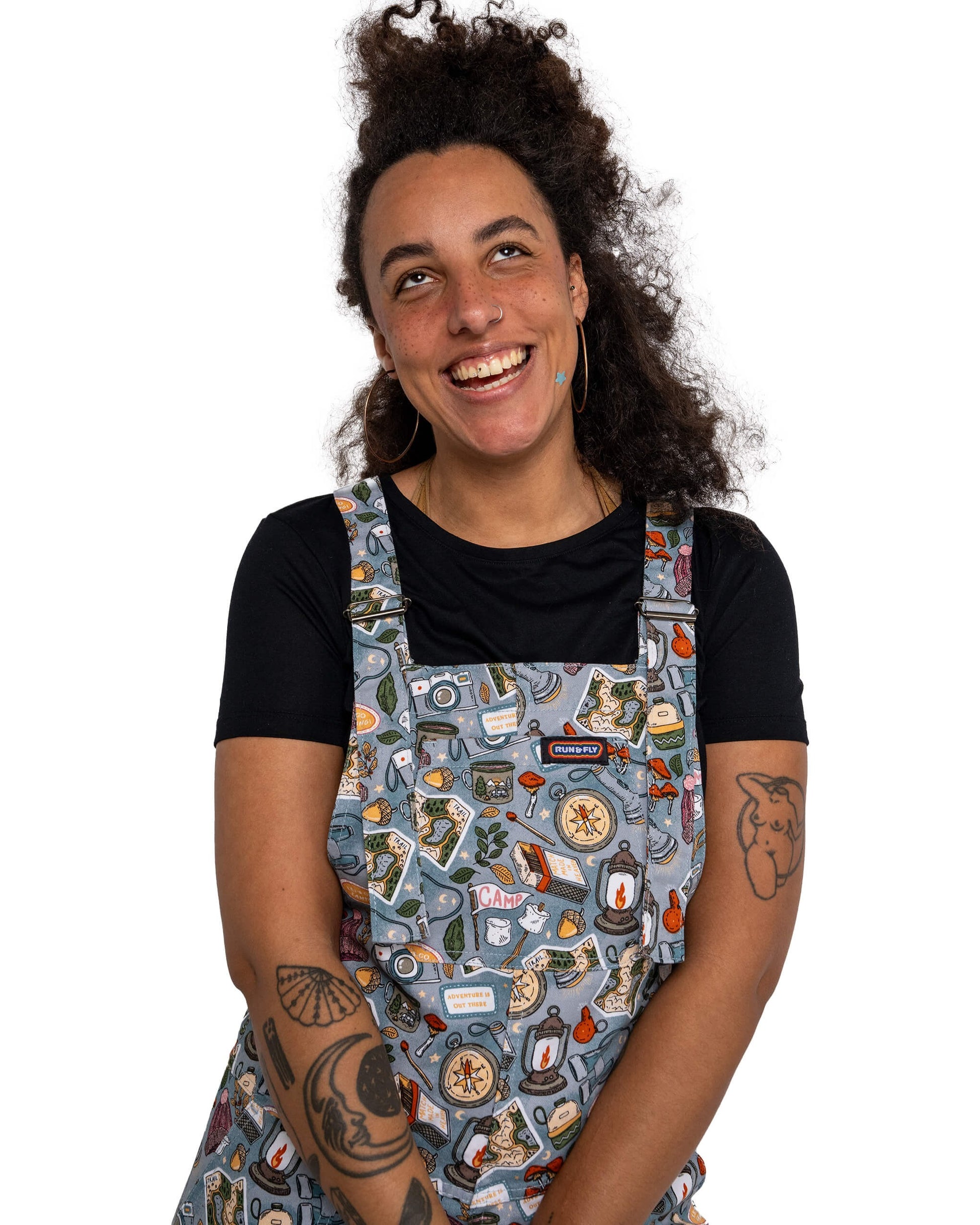 Camp Club Print Stretch Cotton Dungarees by Run and Fly