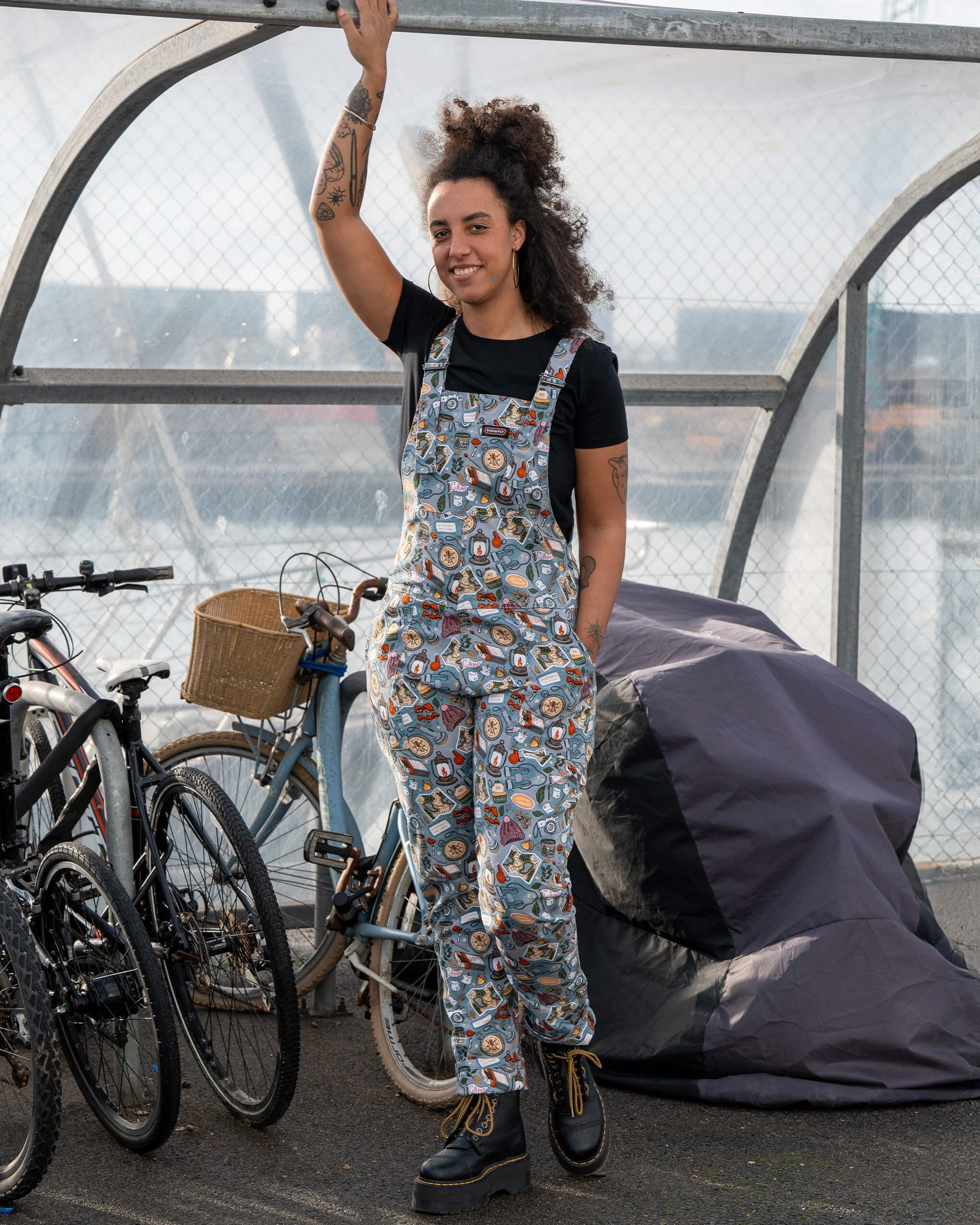 Camp Club Print Stretch Cotton Dungarees by Run and Fly