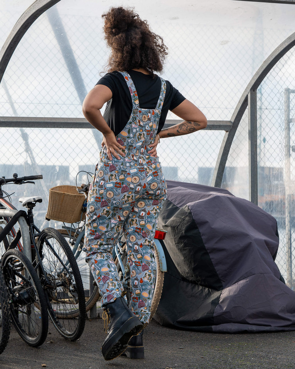 Camp Club Print Stretch Cotton Dungarees by Run and Fly