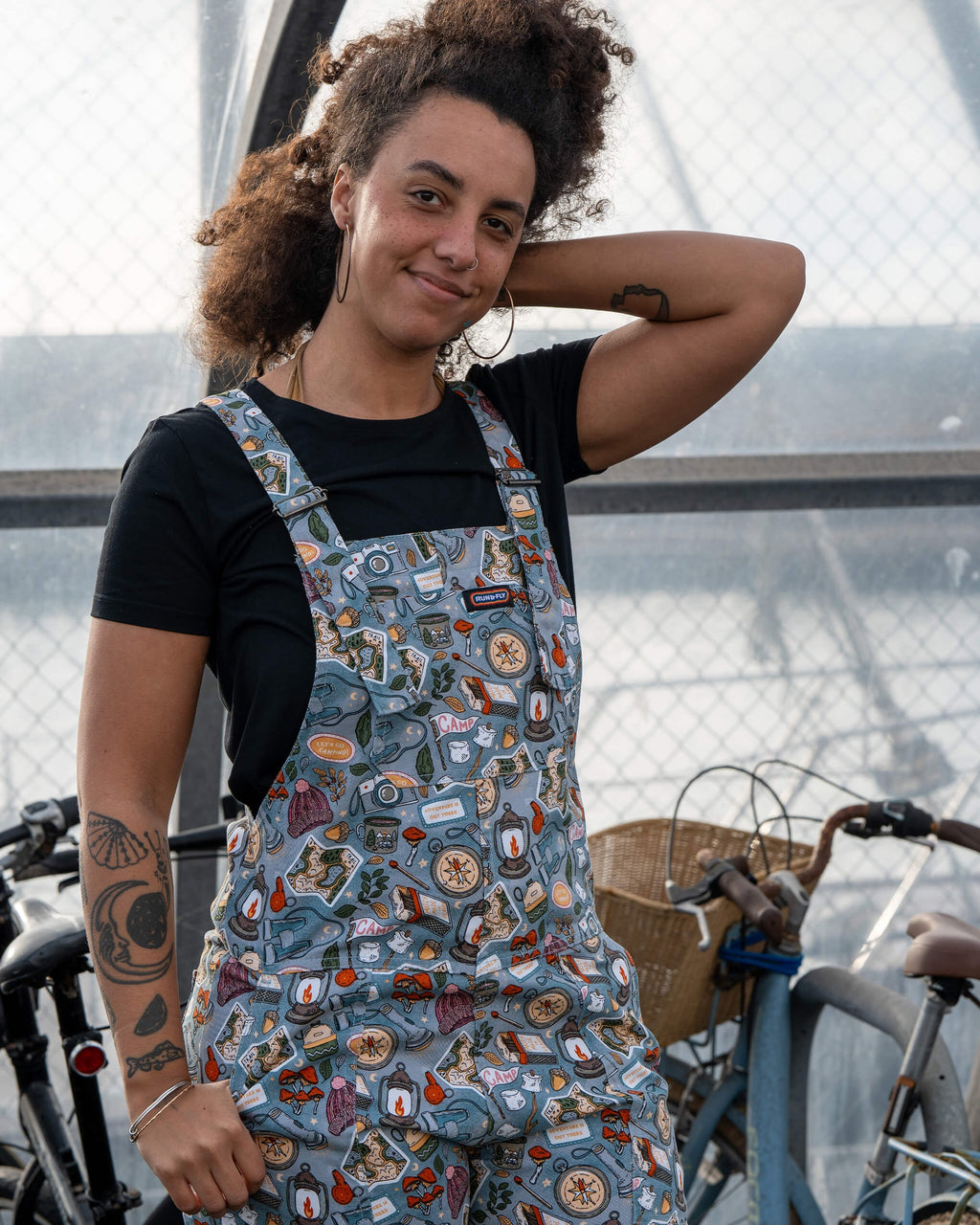 Camp Club Print Stretch Cotton Dungarees by Run and Fly