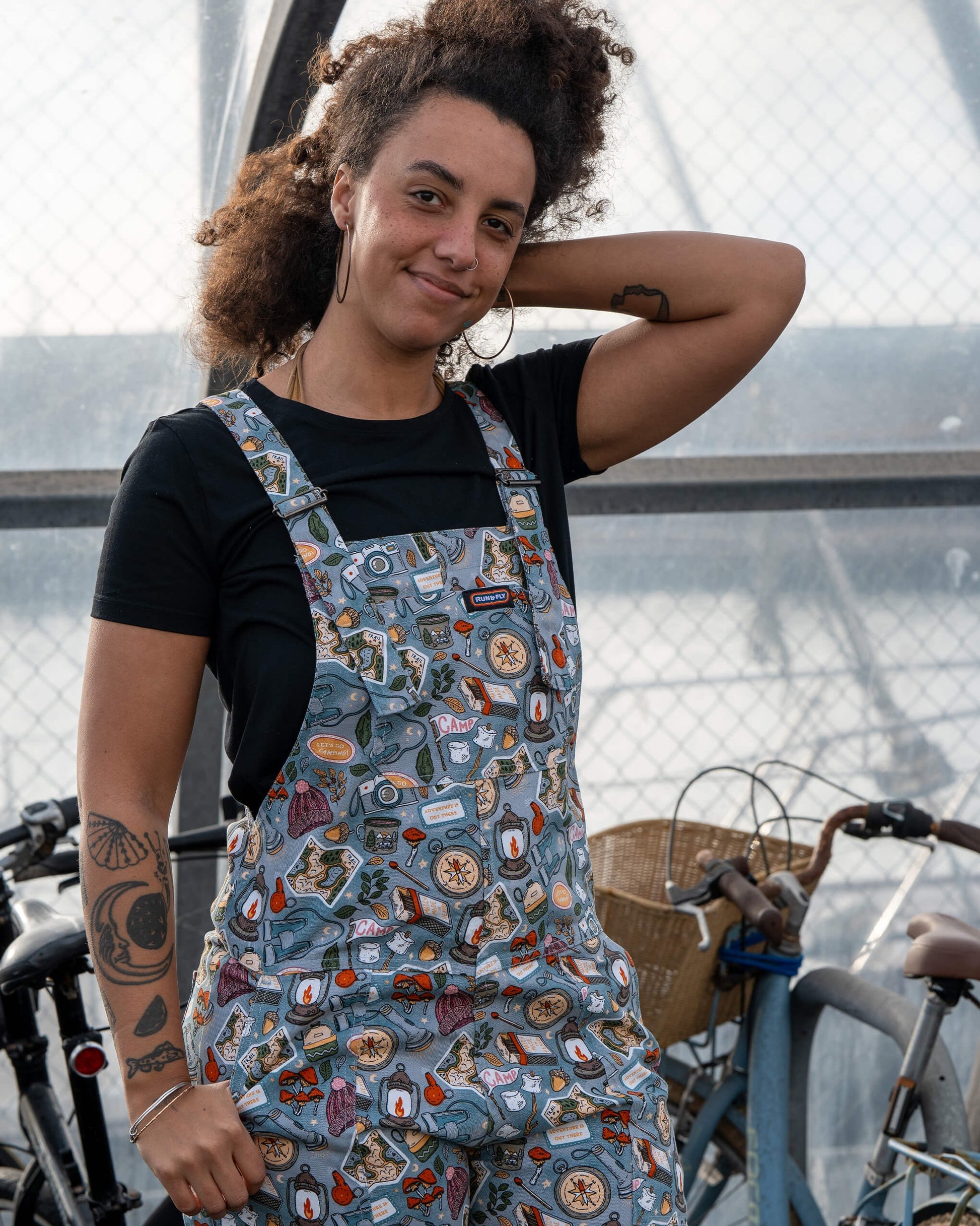 Camp Club Print Stretch Cotton Dungarees by Run and Fly