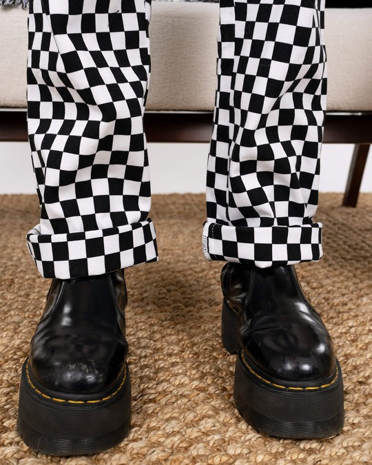 Black and White Checkerboard Stretch Twill Boiler Suit by Run and Fly