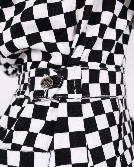 Black and White Checkerboard Stretch Twill Boiler Suit by Run and Fly