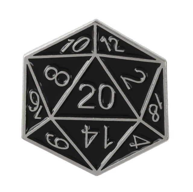 D20 D&D Dice Pin Badge