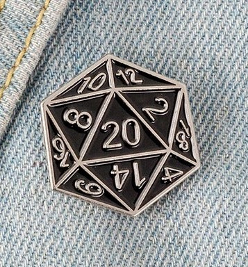 D20 D&D Dice Pin Badge
