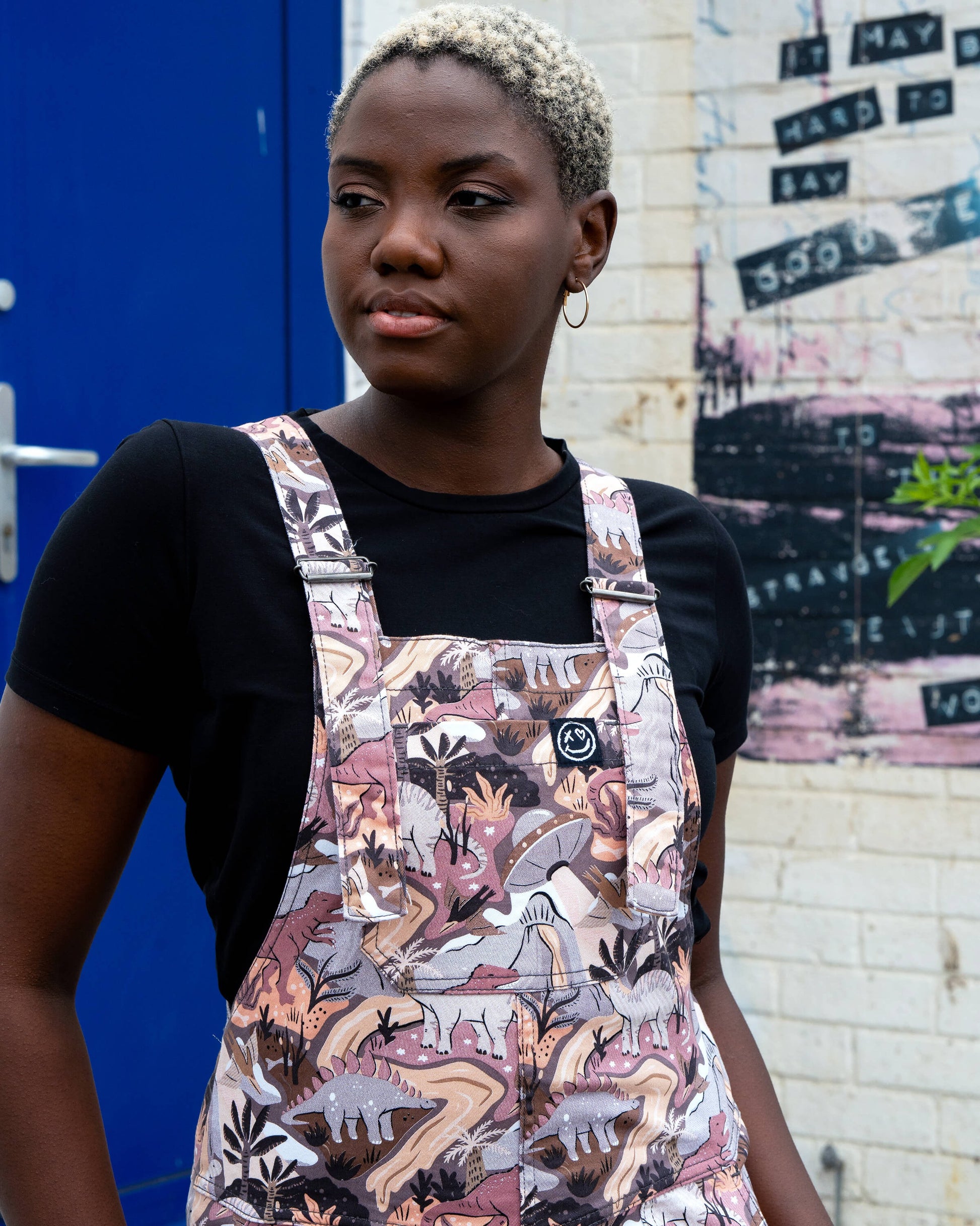Dinoverse Dinosaur Print Stretch Cotton Dungarees by Rebel Romance