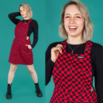 Run and Fly Checkerboard Print Dungaree Pinafore Dress