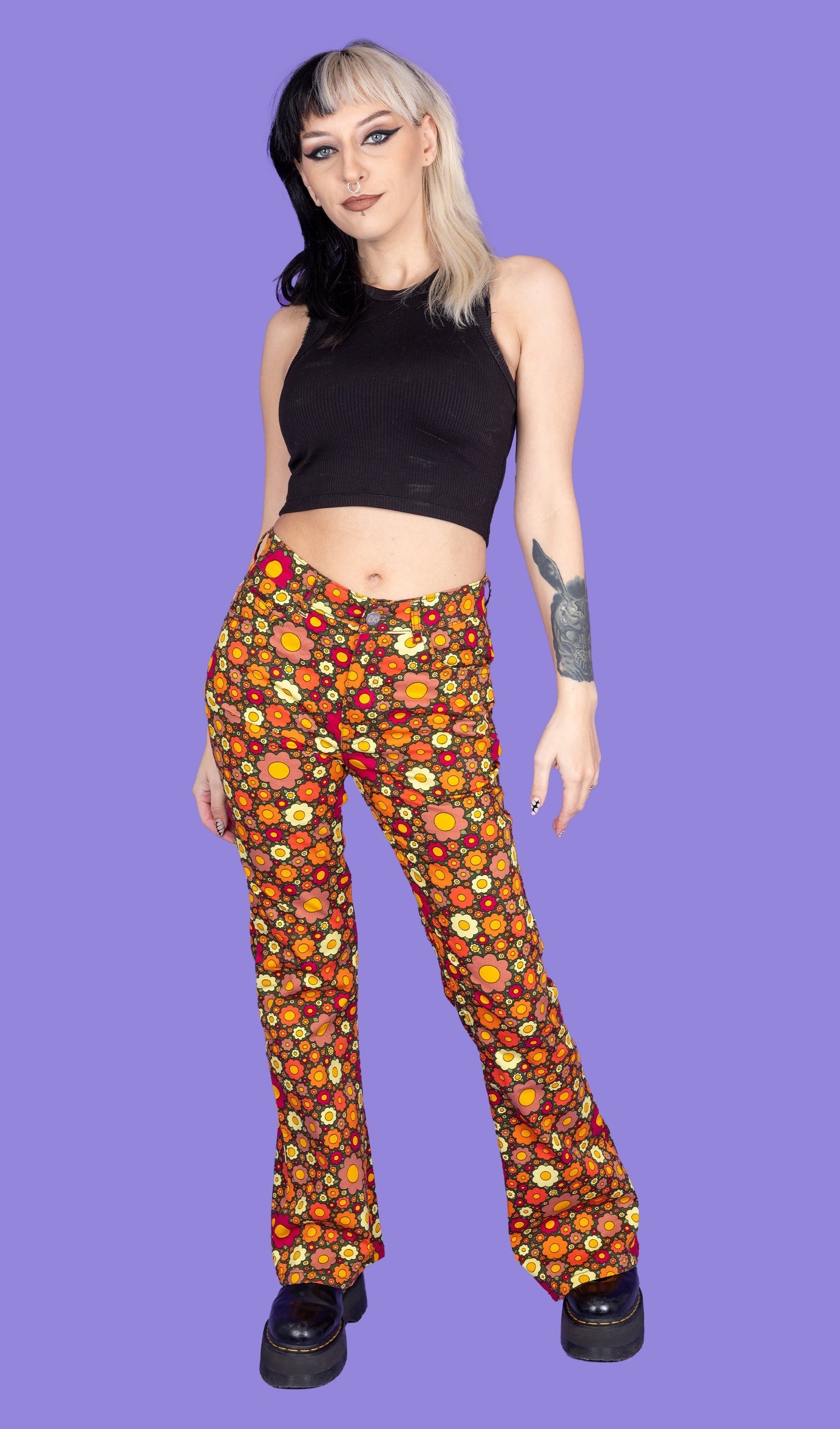Ditsy Floral Bell Bottom Flares Jeans by Run and Fly