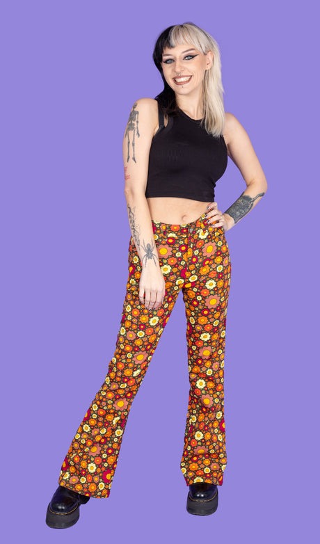 Ditsy Floral Bell Bottom Flares Jeans by Run and Fly
