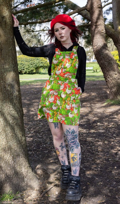 In The Geese Garden Print Dungaree Pinafore Dress by Run and Fly X The Mushroom Babes