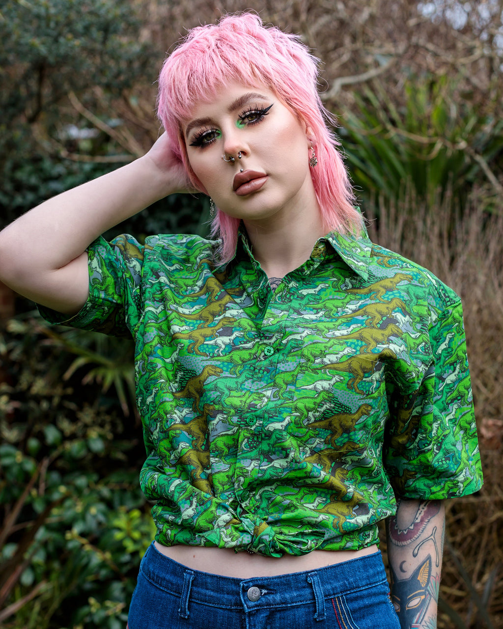 Camo Dinosaur Print Shirt by Run and Fly