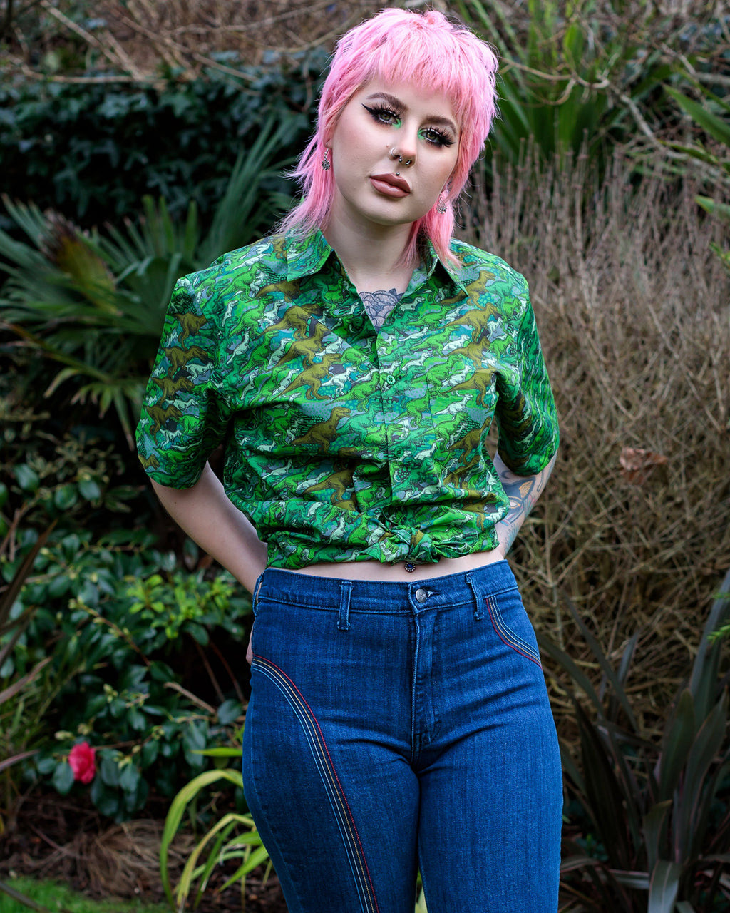 Camo Dinosaur Print Shirt by Run and Fly