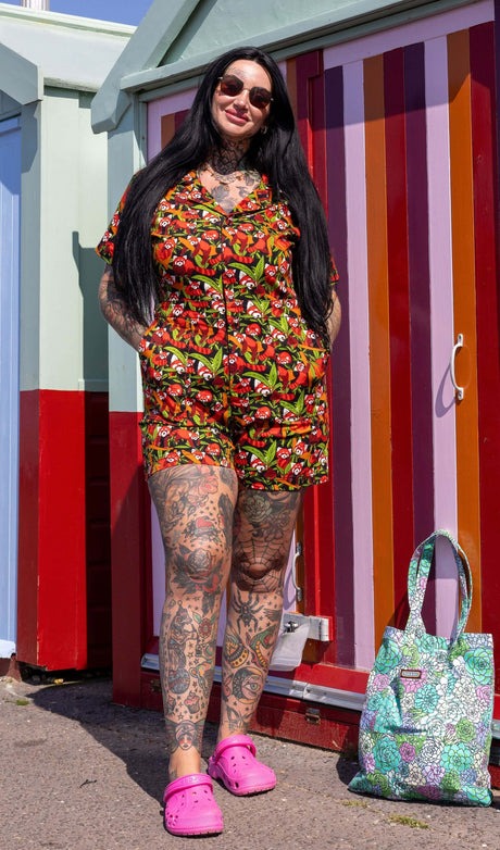 Run and Fly Red Panda Print Playsuit Shorts Jumpsuit 10 12 14 16