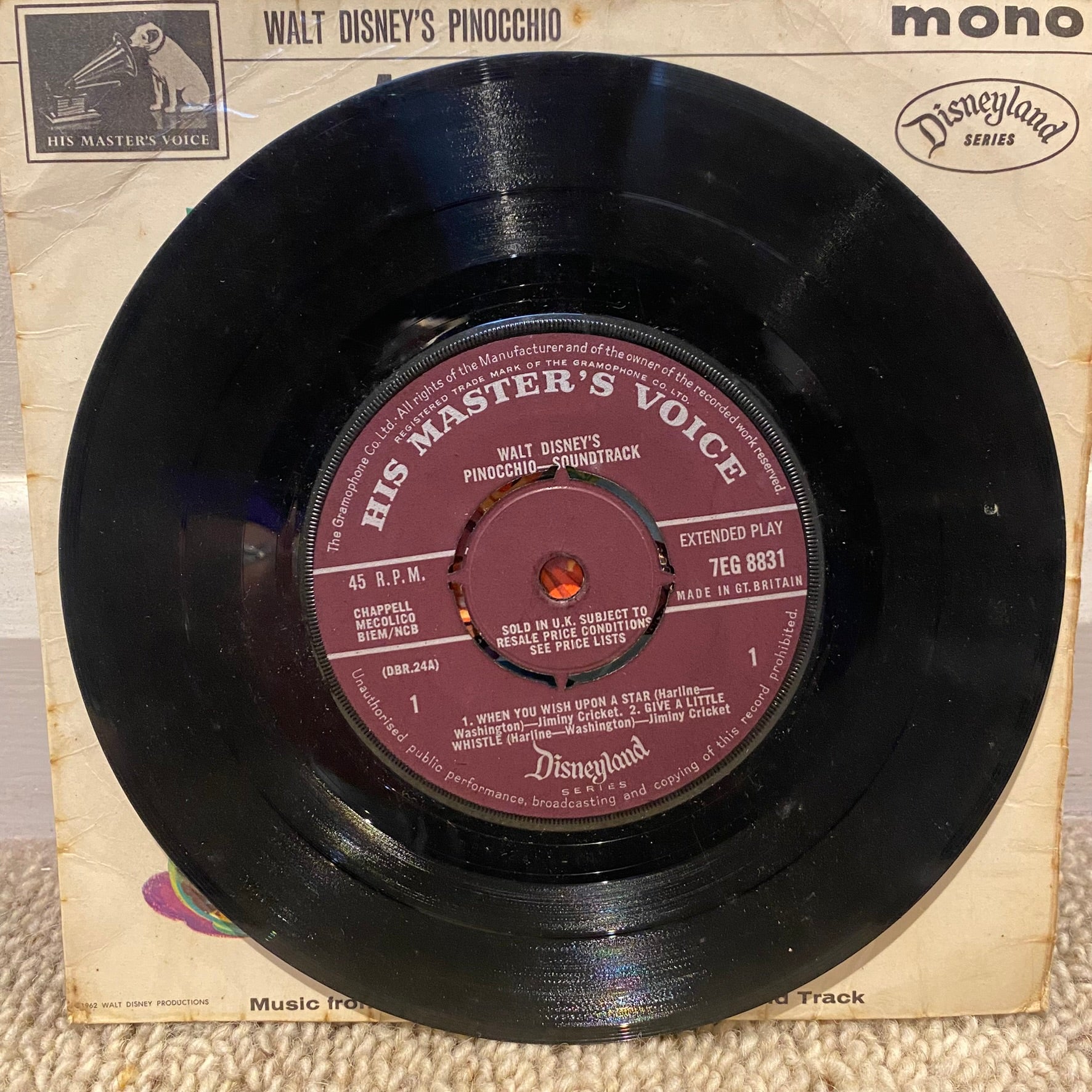 Walt Disney - Songs From Pinocchio 7" Vinyl Single