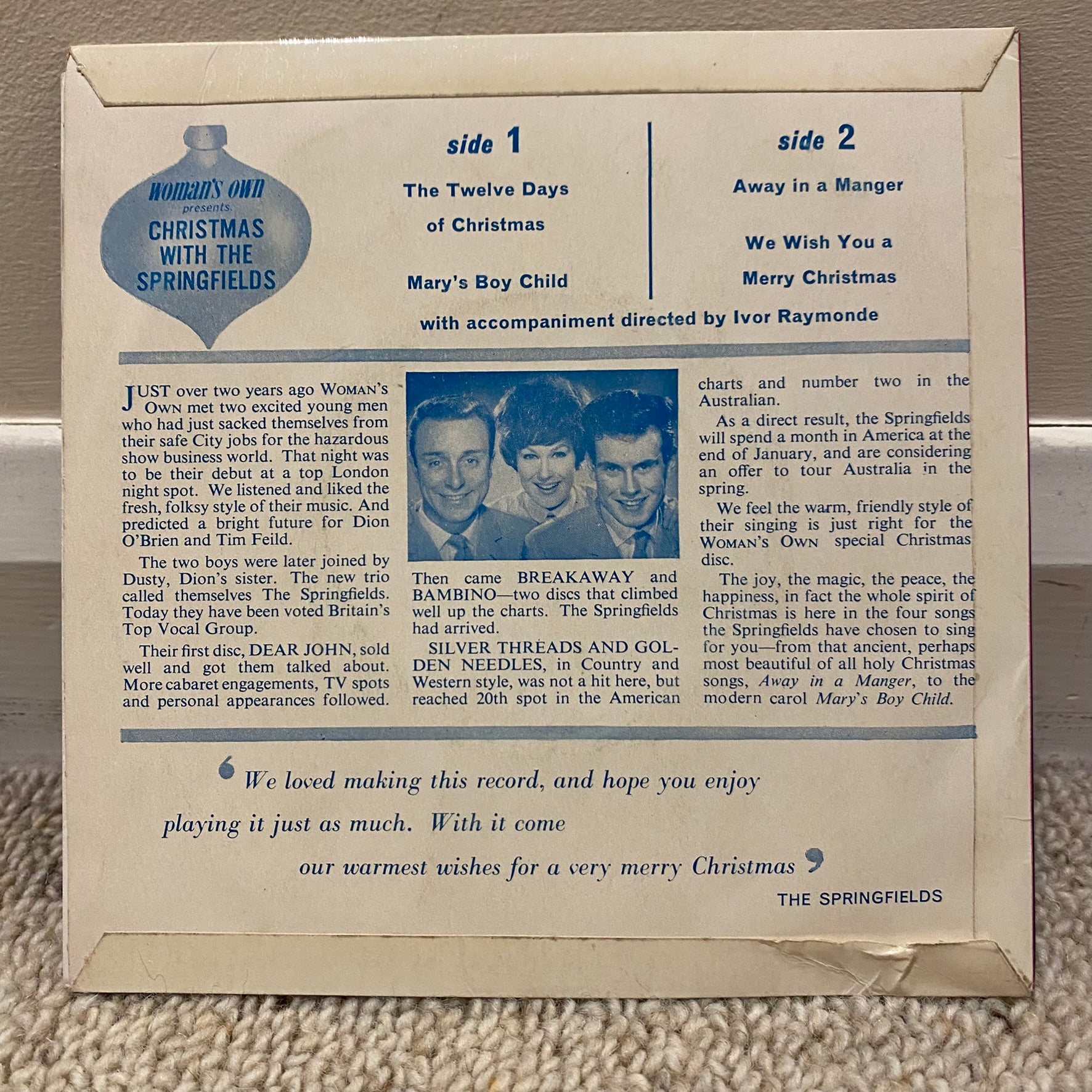 Dusty Springfield - Christmas With The Springfields 7" Vinyl Single